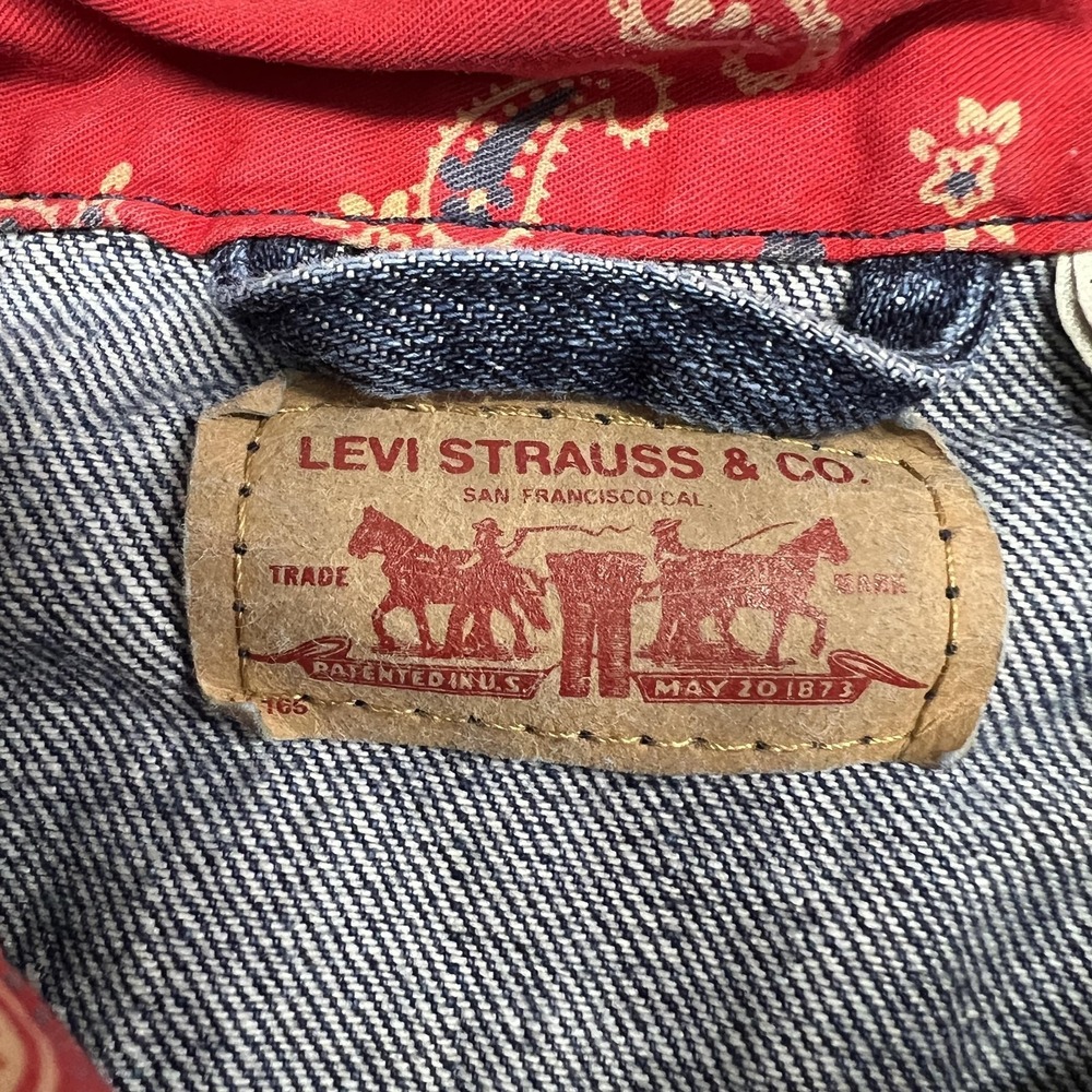 Levis Jacket Womens S Blue Denim Trucker Western Bandana Paisley Collar Cuffs - Picture 3 of 16